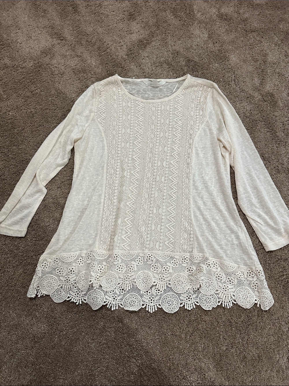 Tantrums Cream Crochet-Hem Long Sleeve Tunic